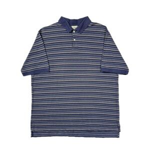 Vtg LL Bean 100% Cotton navy grey striped Short Sleeve polo shirt men XL Tall